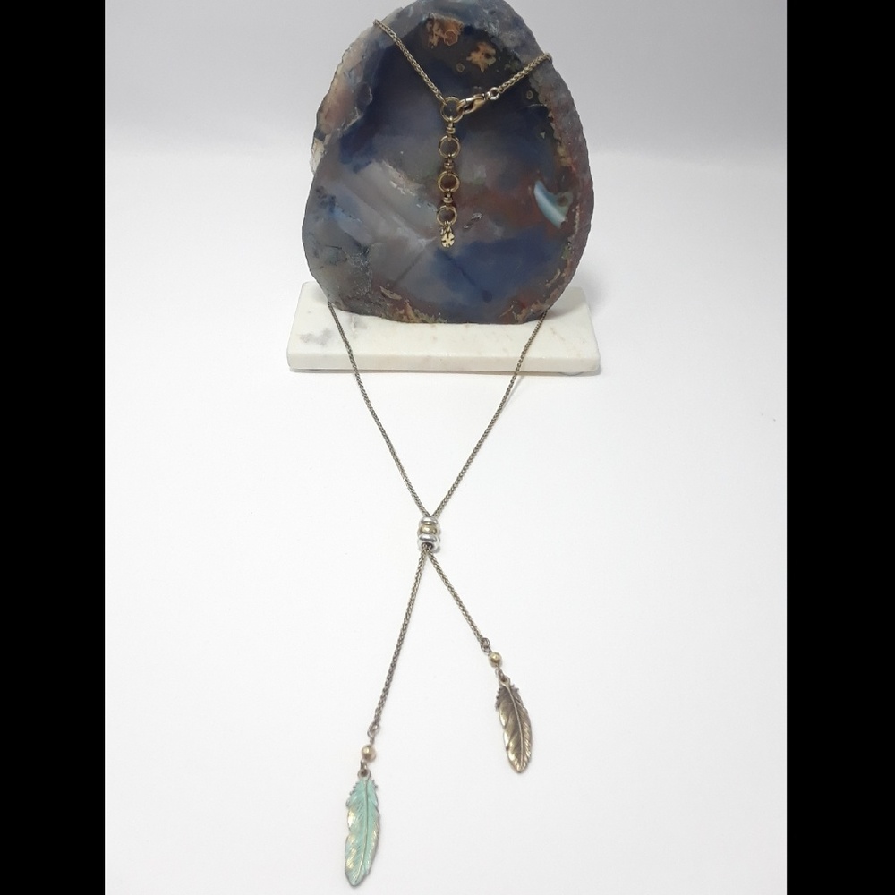 Lucky Brand Gold Patina Feather Lariat Necklace